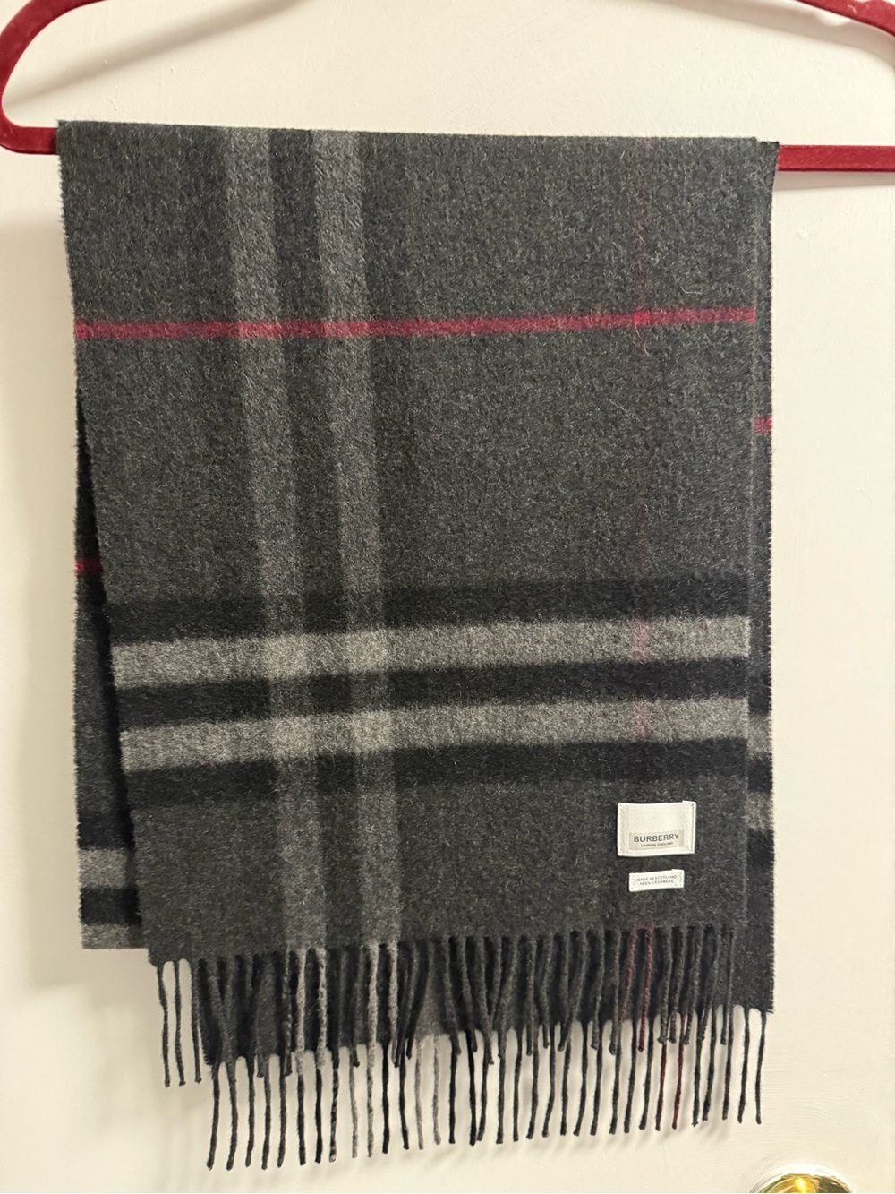 Burberry Charcoal Plaid Cashmere Scarf